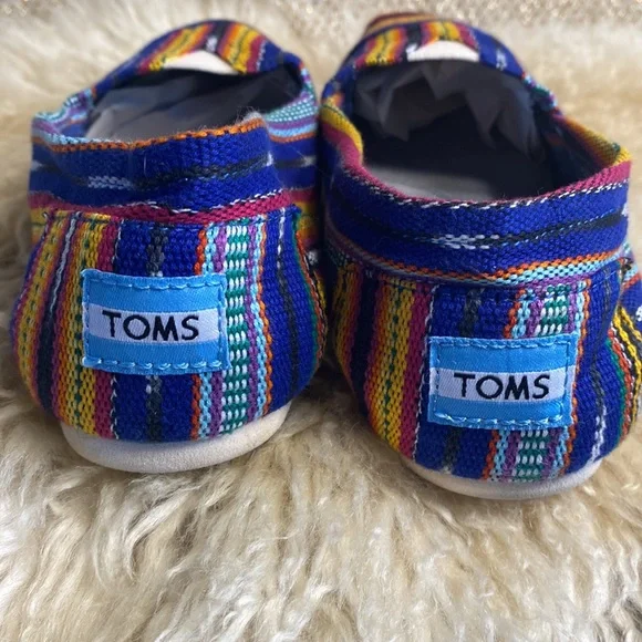 Tom’s boho woven hippie flats yellow blue drug rug 7.5 shoes - Picture 2 of 7